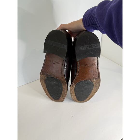 Florsheim Men’s Wingtip Brogue Oxford Shoes Burgundy Oxblood Leather 9 3E Wide - Picture 8 of 9